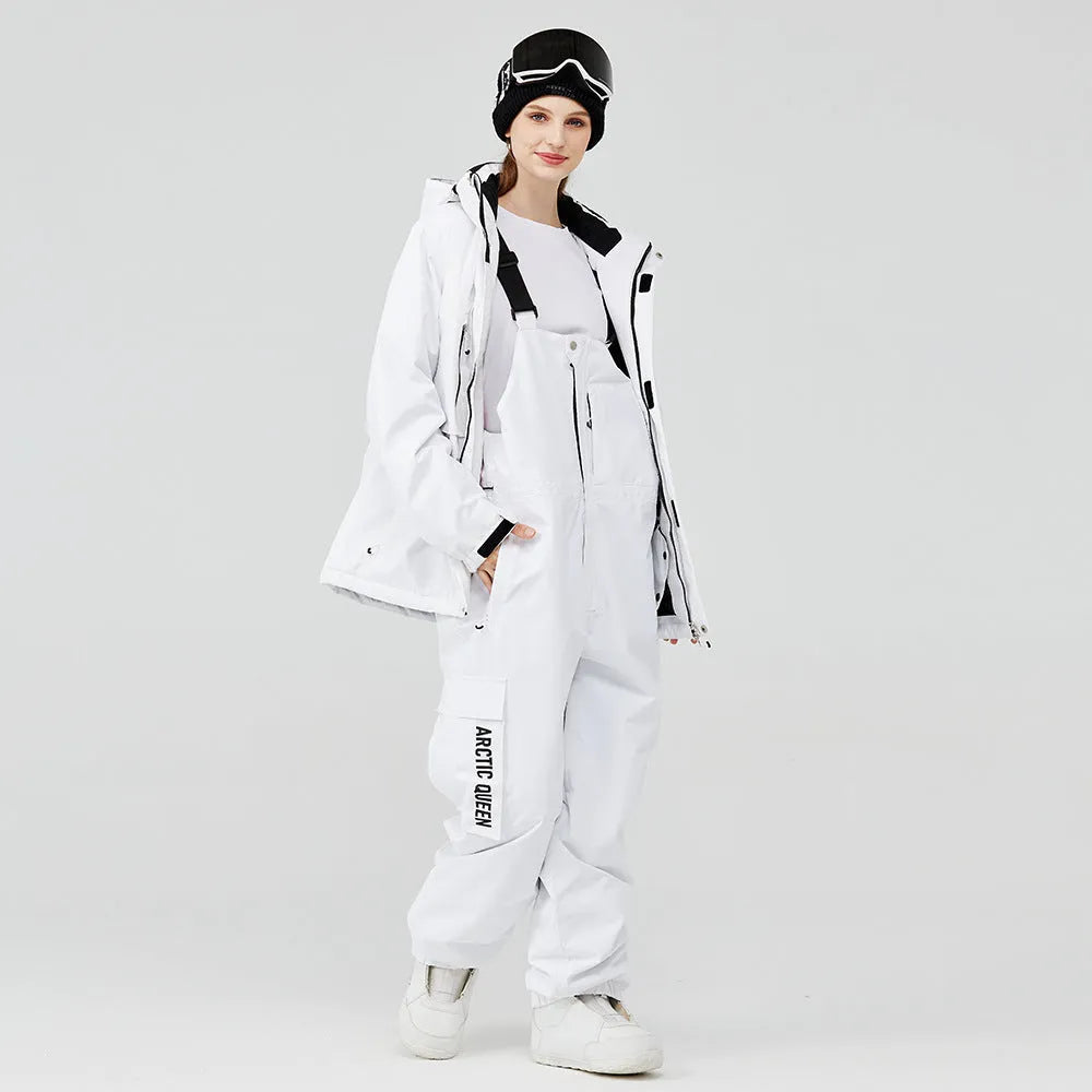 Unisex double board ski suit in blue and black colour combination for winter sports