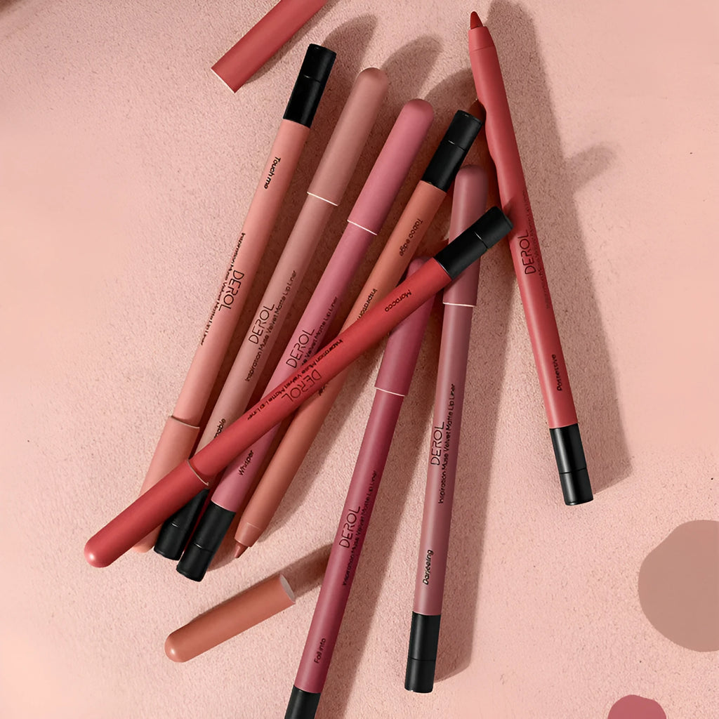 Matte lipstick and lipliner in velvet mist finish, 0.6g, 14.9cm, available in 8 shades C01-C08.