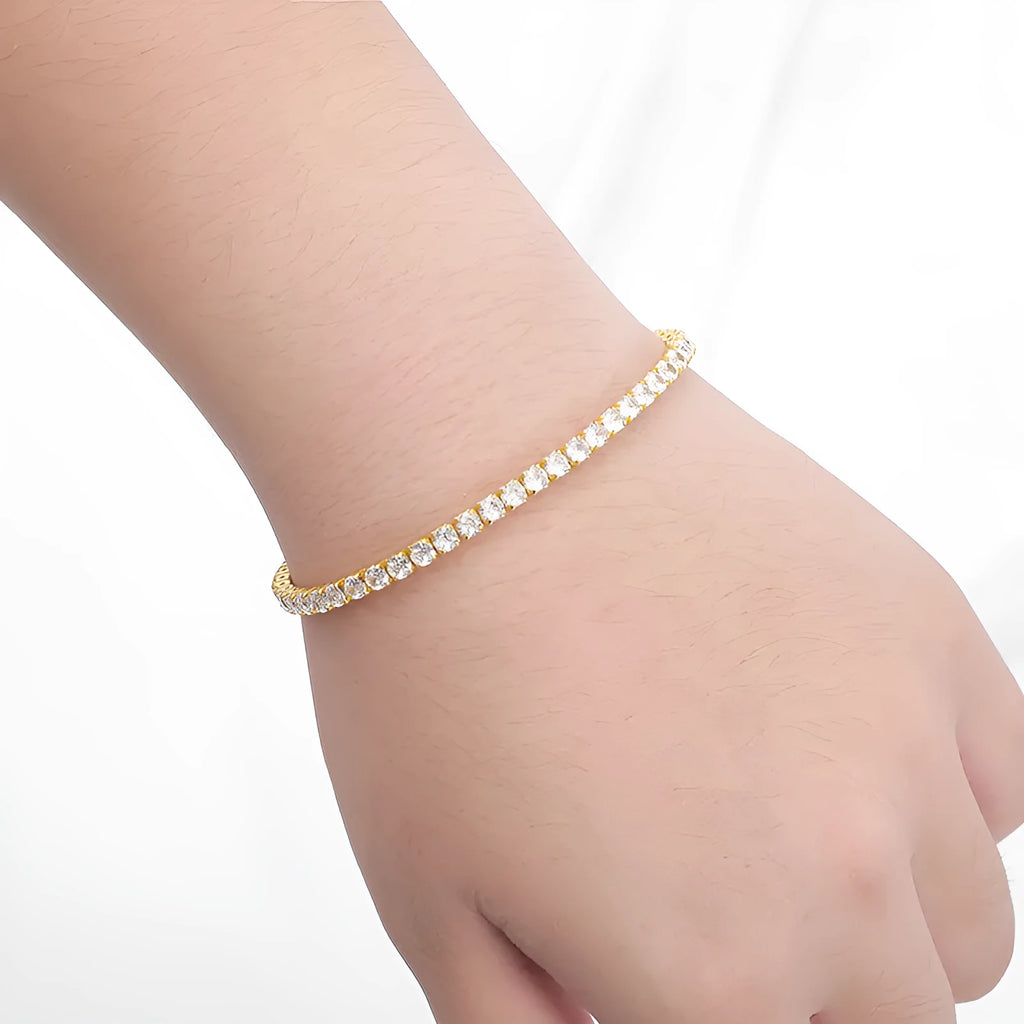Geometric silver bracelet with zircon inlay, white gold finish, 3mm stone on a flat surface