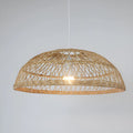 Handwoven bamboo chandelier, 60cm diameter, natural finish, hanging from ceiling