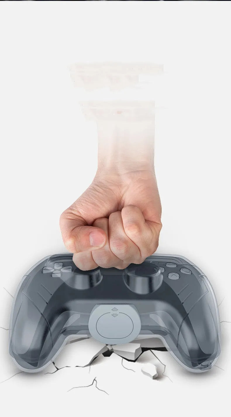 Transparent grey hard plastic protective case for a game controller.