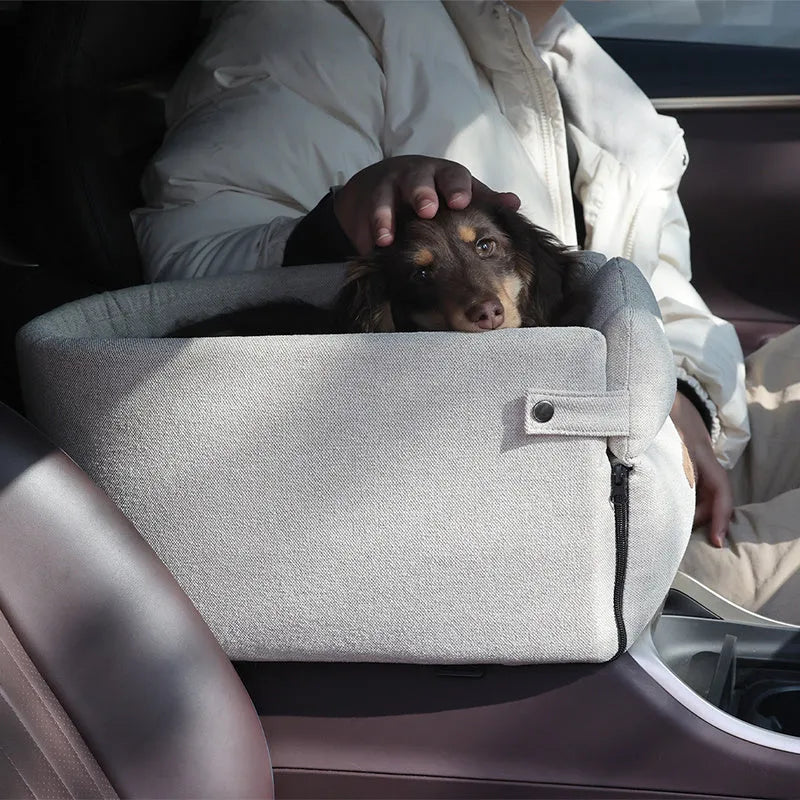 Car Central portable dog car seat bed carrier in creamy white and gray for small dogs and cats