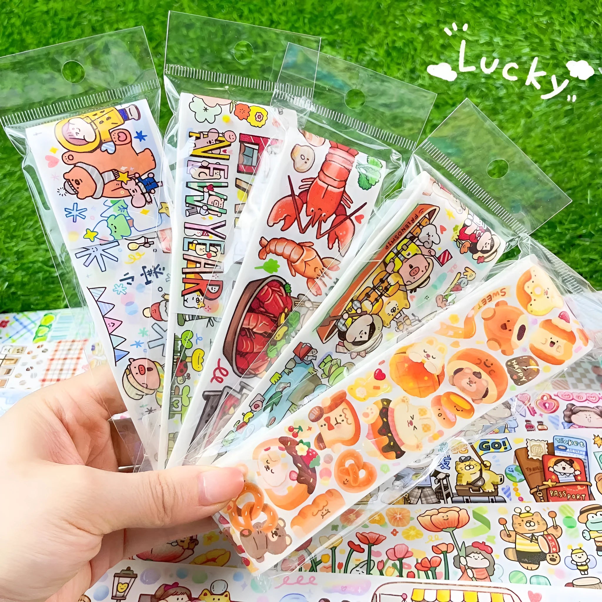 A sheet of cute cartoon character stickers for decorating haemorrhoid tape packaging.