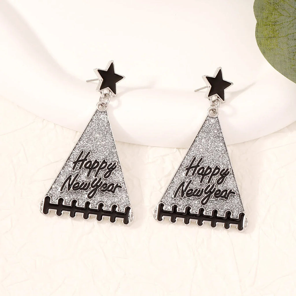 New Year tree girl earrings in zinc alloy, five colour options including pink, green, gray, yellow, red