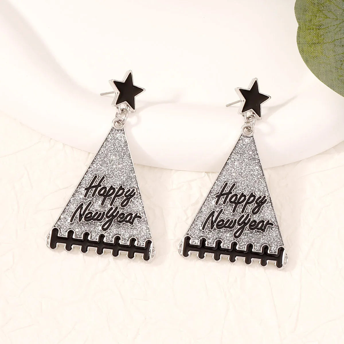 New Year tree girl earrings in zinc alloy, five colour options including pink, green, gray, yellow, red