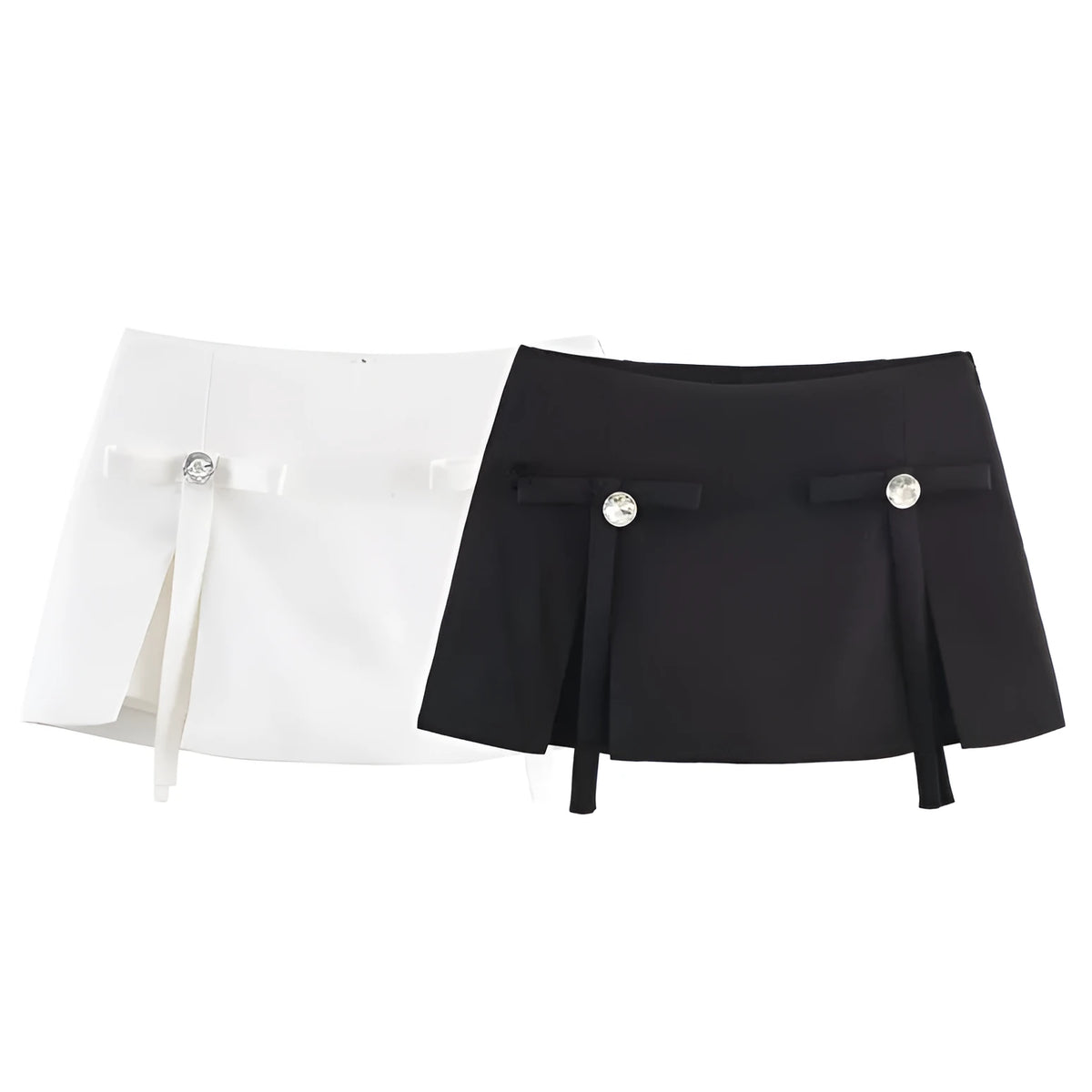 Women's bow jewellery pleated irregular short skirt pants in black Andy velvet mercerised cotton hooded style
