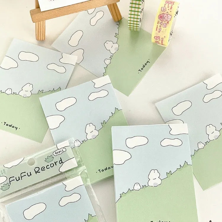 Cartoon sticky notes with animal designs in heart delivery theme, three size options shown