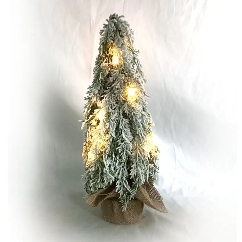 24-inch desktop artificial Christmas tree with lights and PE simulation snow spray decoration