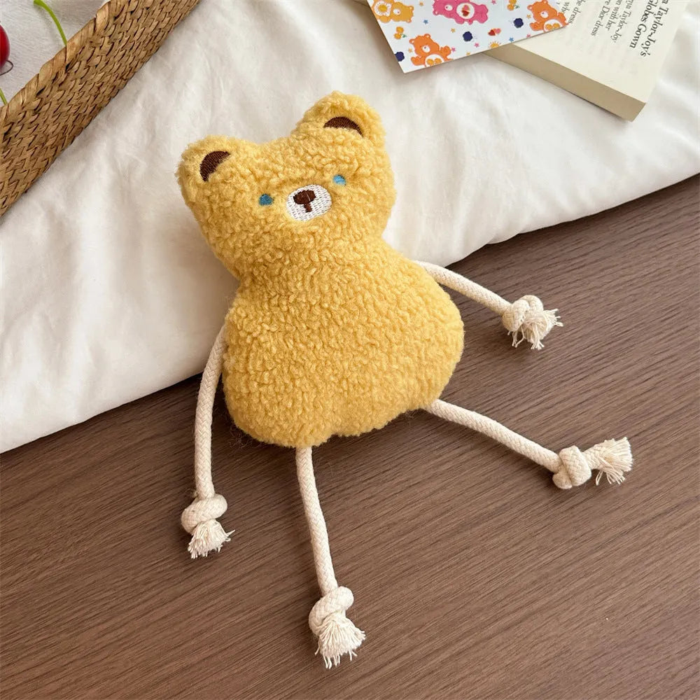 Korean pink and yellow plush pet toy with squeaky and crinkle sound features for dogs and cats