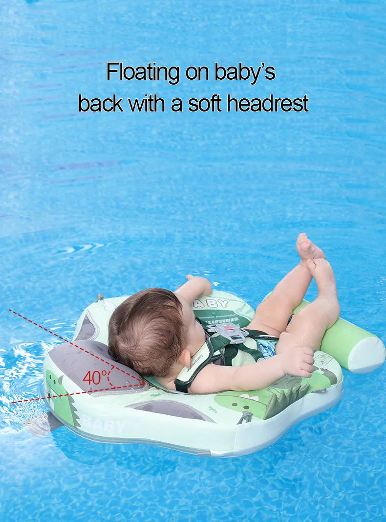Green avocado dinosaur pattern baby swimming ring with sun shade inflated for water use