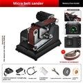 Small miniature desktop electric belt sander with variable speed, adjustable grinding bracket, and 10 abrasive belt, 110V US plug