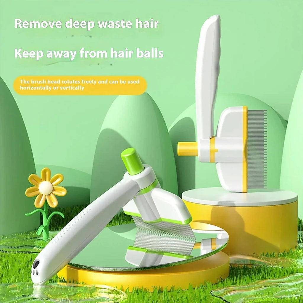 Plastic self-cleaning cat comb with floating teeth for removing loose hair from long-haired pets