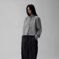Round neck slim fit cardigan sweater in black or gray polyester, average size 40-70kg