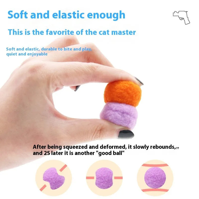 Pet toy launch gun with colourful soft plush yarn balls for interactive cat and dog play