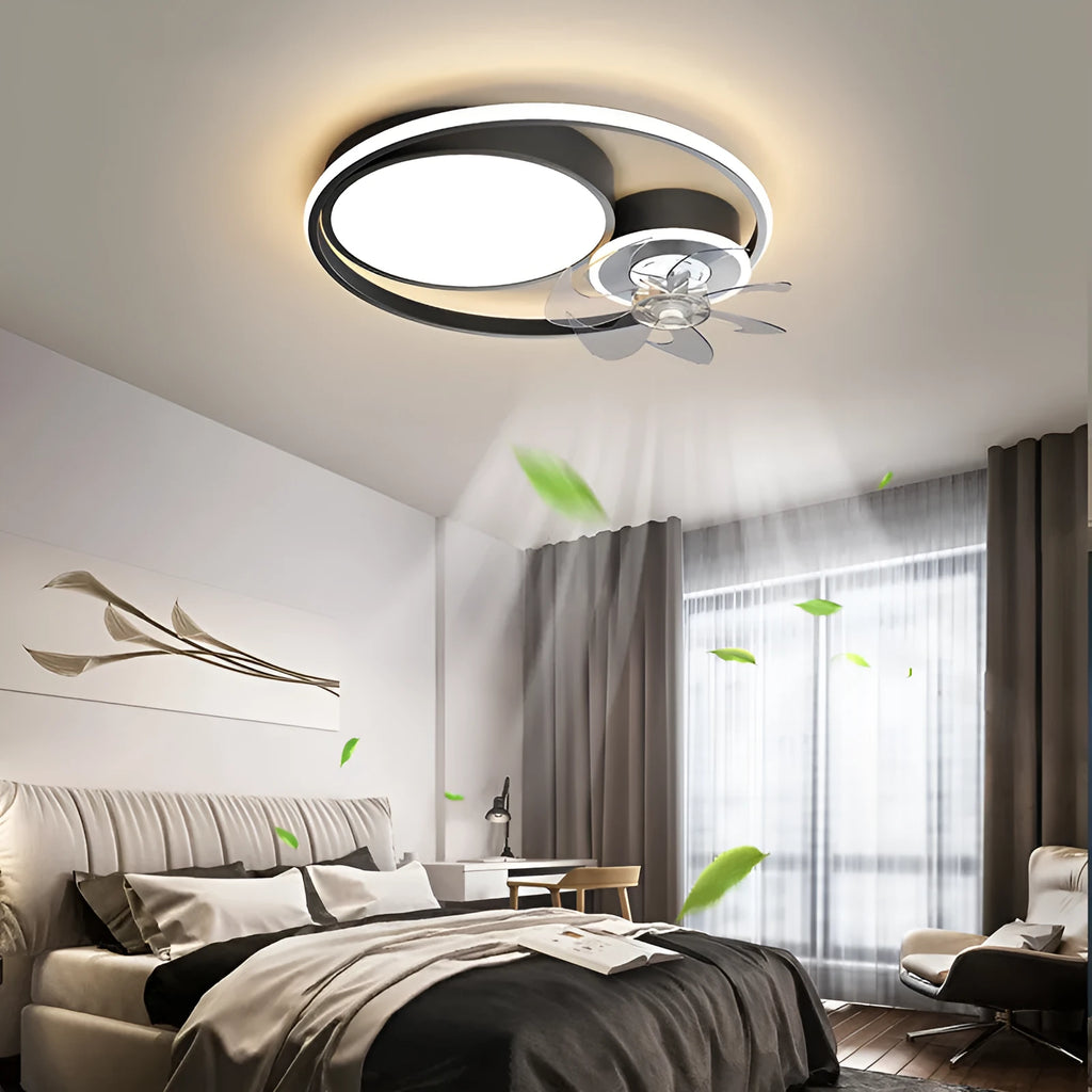48cm Nordic style ceiling fan light with metal blades and acrylic lampshade in black or gold finish