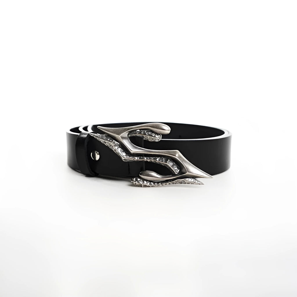 Black cowhide leather men's belt with metal buckle, shown at 110cm length