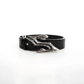 Black cowhide leather men's belt with metal buckle, shown at 110cm length