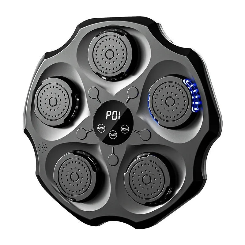 Black hanging-style Bluetooth music boxing wall target with a red boxing glove.