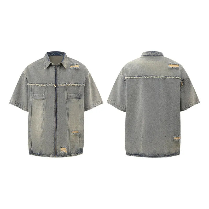 Denim street style overalls set with short sleeve top and matching trousers in loose fit design