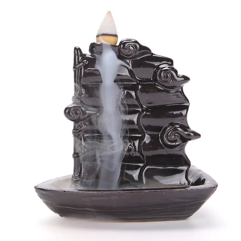 Ceramic backflow incense burner in modern simple style with four colour options