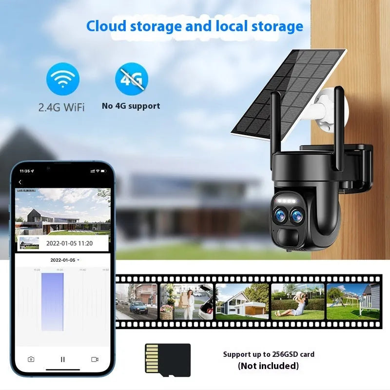 Solar-powered 8x zoom outdoor security camera with night vision capability