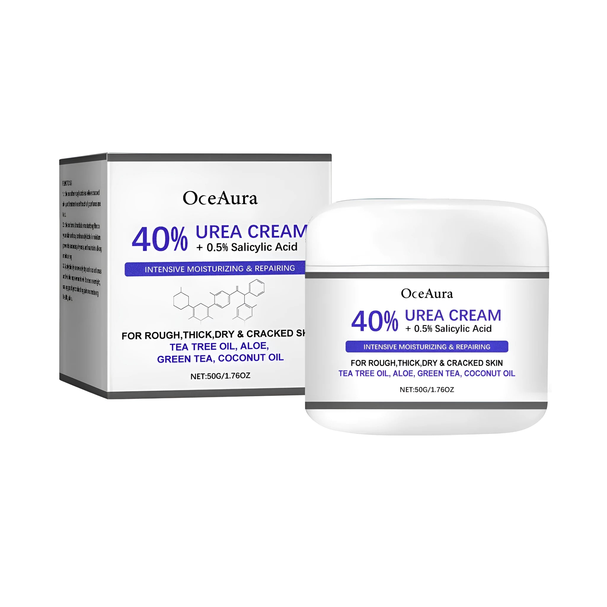 A 50g jar of anti-cracking hand and foot cream with urea and natural extracts.