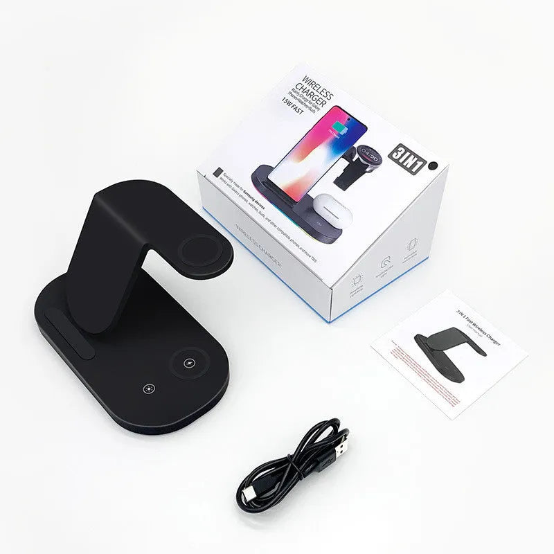 15W three-in-one wireless charging station for mobile phone and watch with Type-C interface