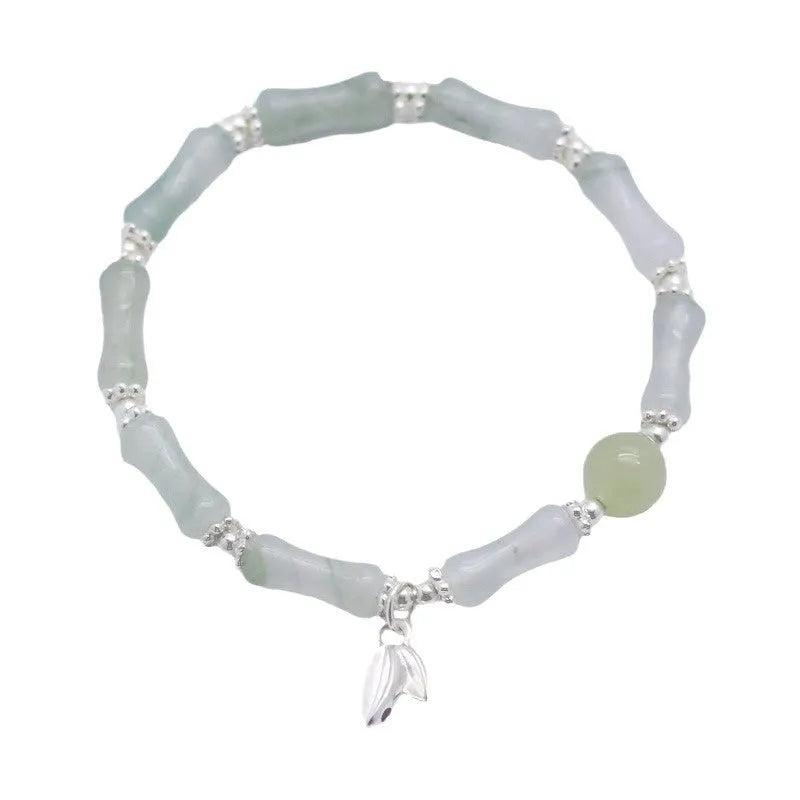 Handmade women's bracelet with Tianshan green bamboo and sterling silver in antique style