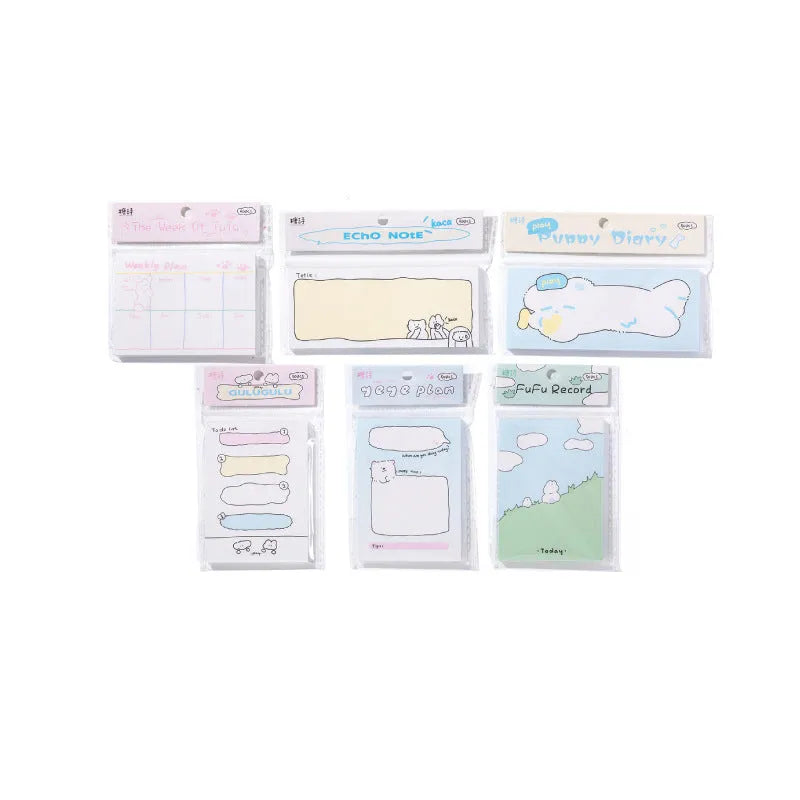 Cartoon sticky notes with animal designs in heart delivery theme, three size options shown