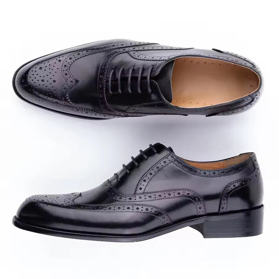 Men's purple hand-carved oxford shoes with pointed toe and rubber sole