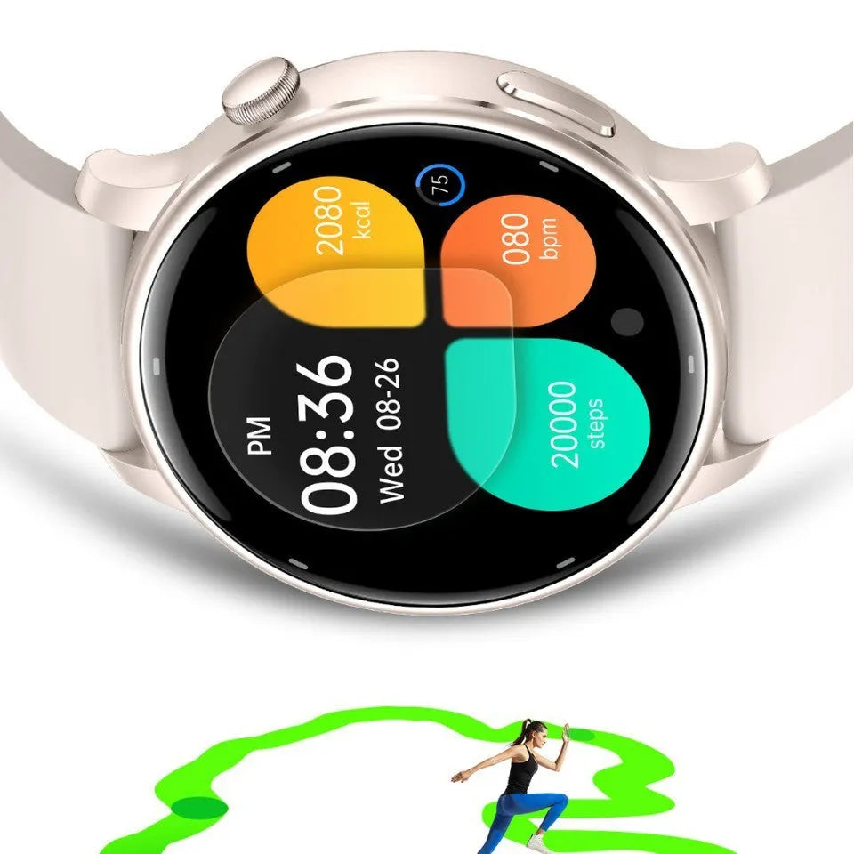 Smart watch with AMOLED display, GPS, heart rate and blood pressure monitoring, waterproof, black rubber strap