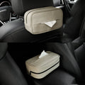Black PU leather hanging storage box or bag with dimensions shown for car organisation.
