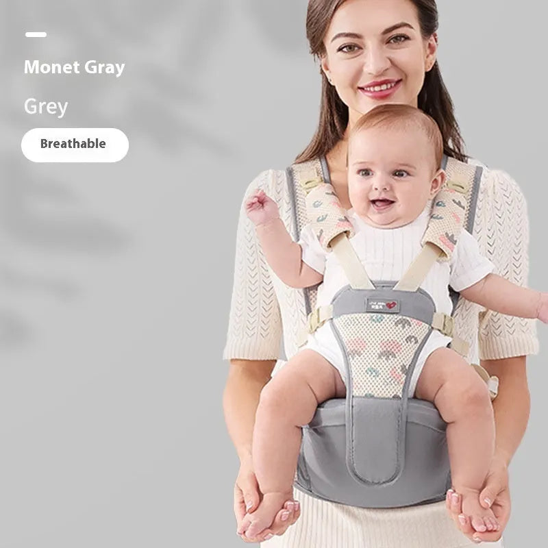 Baby waist stool carrier strap in breathable fabric for front and back carrying, pink colour option
