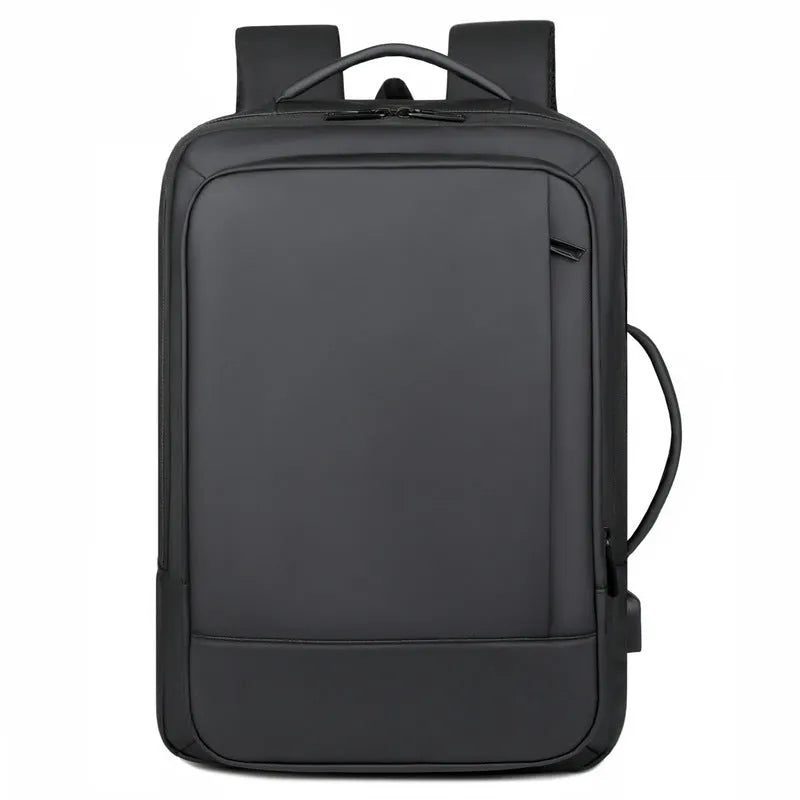 Men's large capacity waterproof Oxford cloth business backpack with curved shoulder straps in black