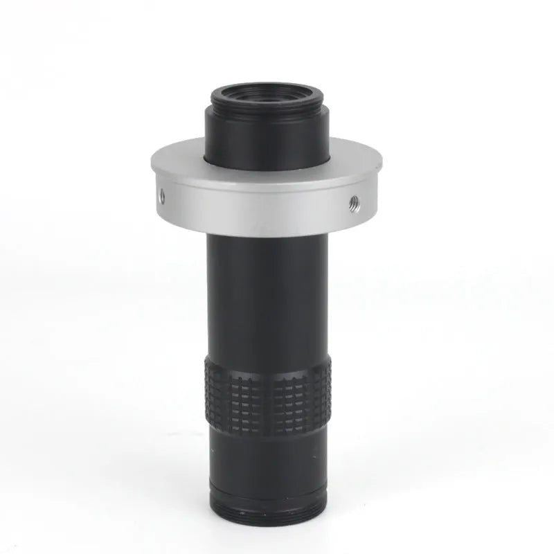 Black industrial inspection monocular lens with 0.1-1.3x magnification for electronics assembly