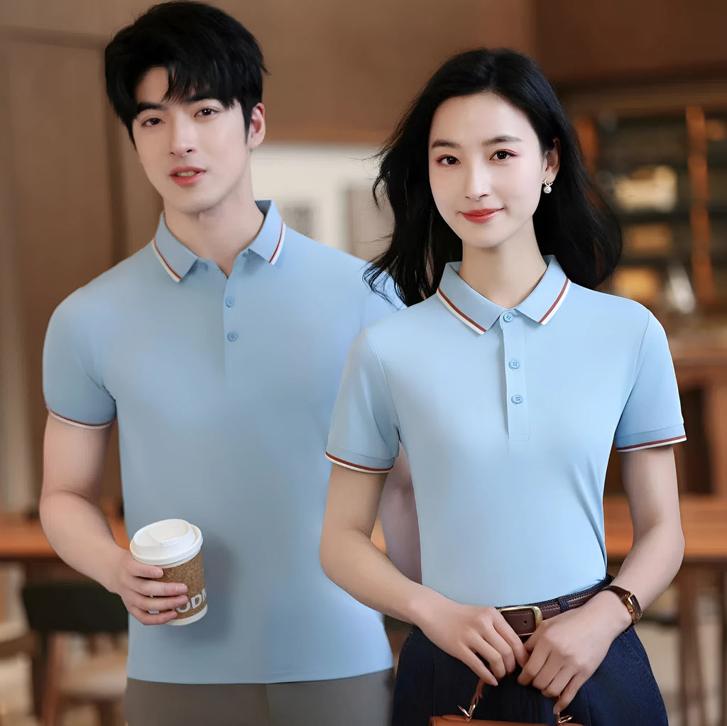 Summer ice silk lapel short sleeve polo shirt for men in straight cut casual style