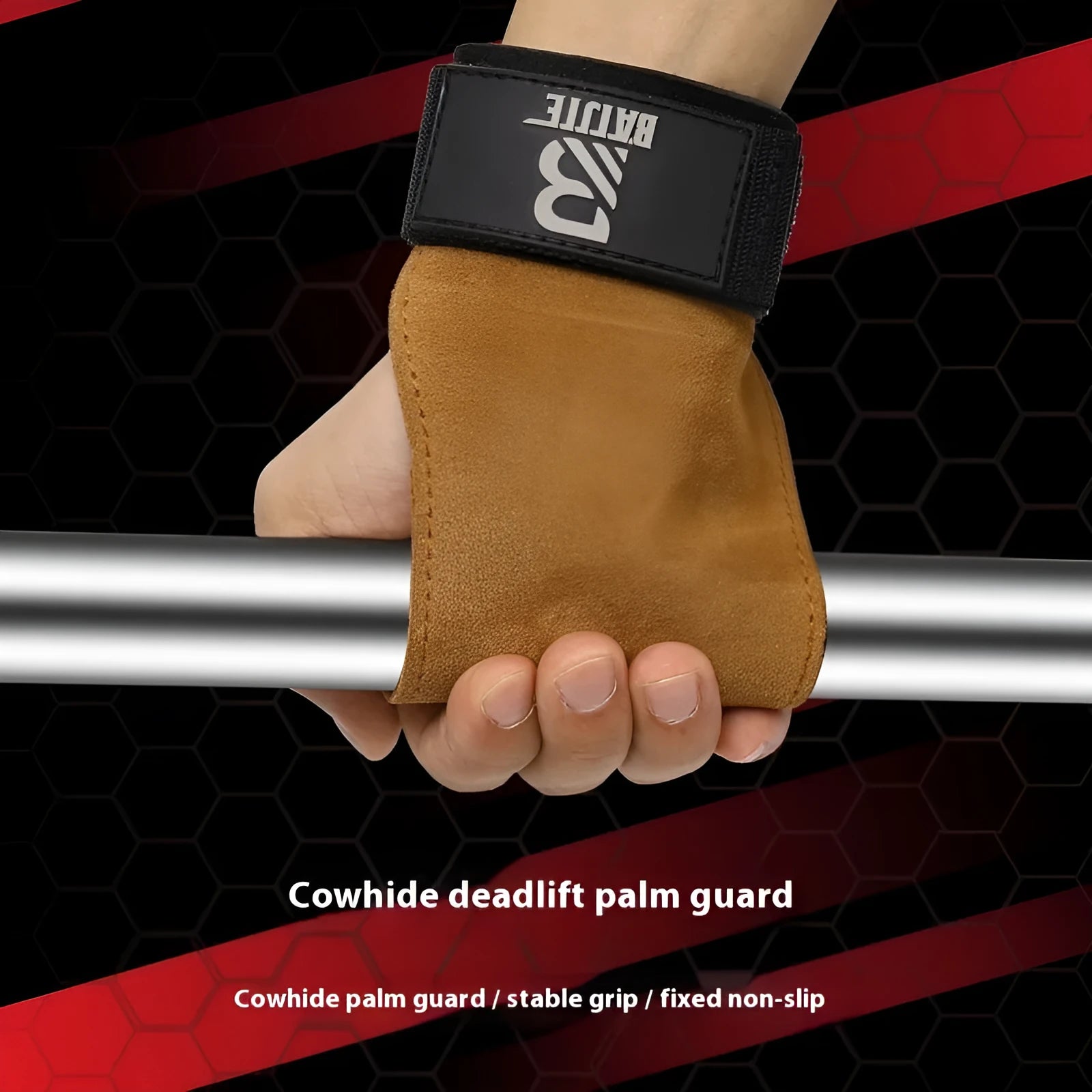 A pair of brown leather wrist protectors for fitness, shown as grip strength bands.