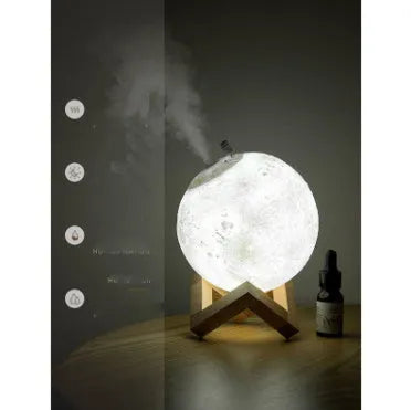 Wood set lunar-shaped humidifier and night light with 13cm diameter ball and USB charging cable