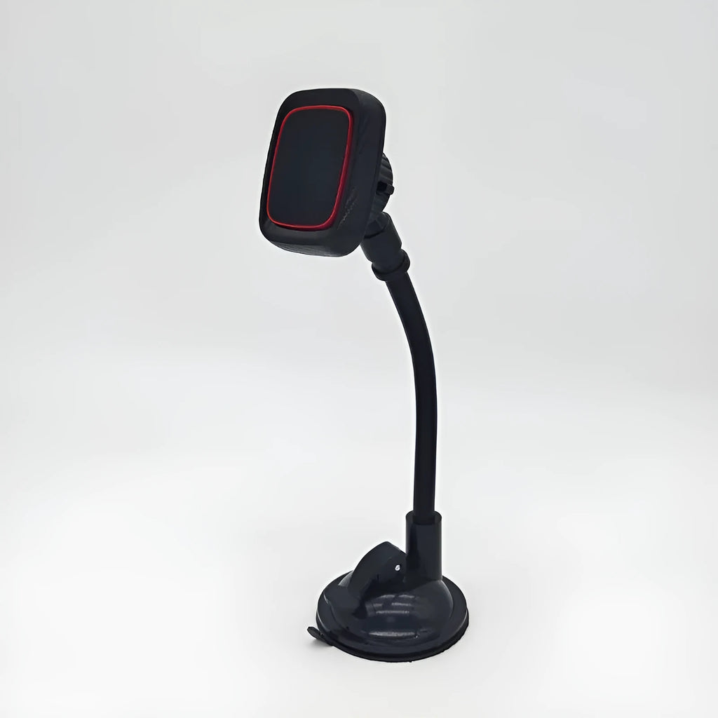 Black universal car phone holder mounted on vehicle air vent with adjustable clamp and 360-degree rotation mechanism
