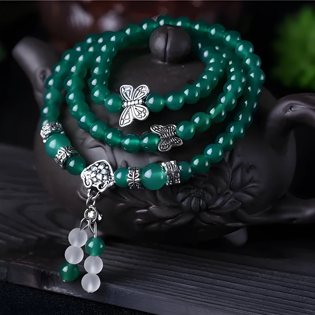 Natural green agate multi-layer bracelet with 6mm beads in three-circle design