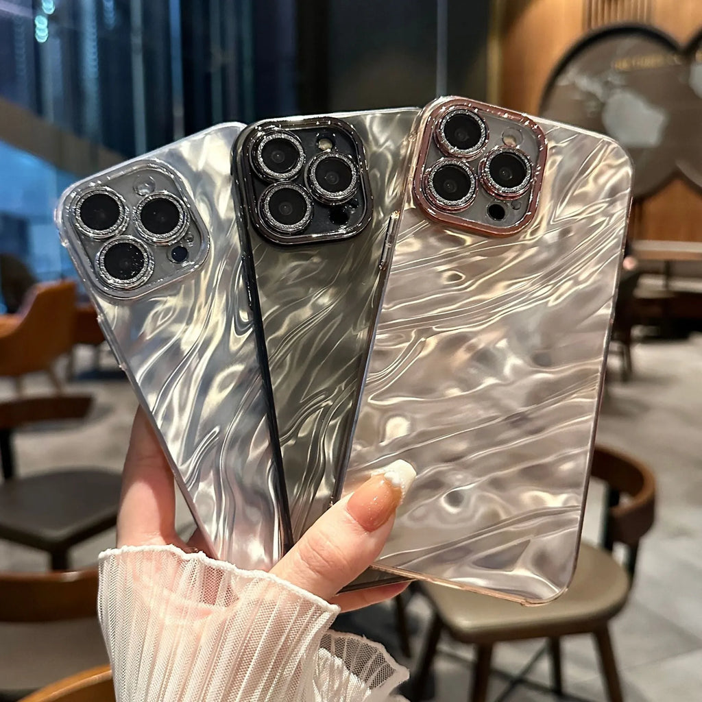 Water ripple IMD glitter fine hole translucent PC phone case for iPhone, anti-fall protection, available in white purple green blue black silver gray