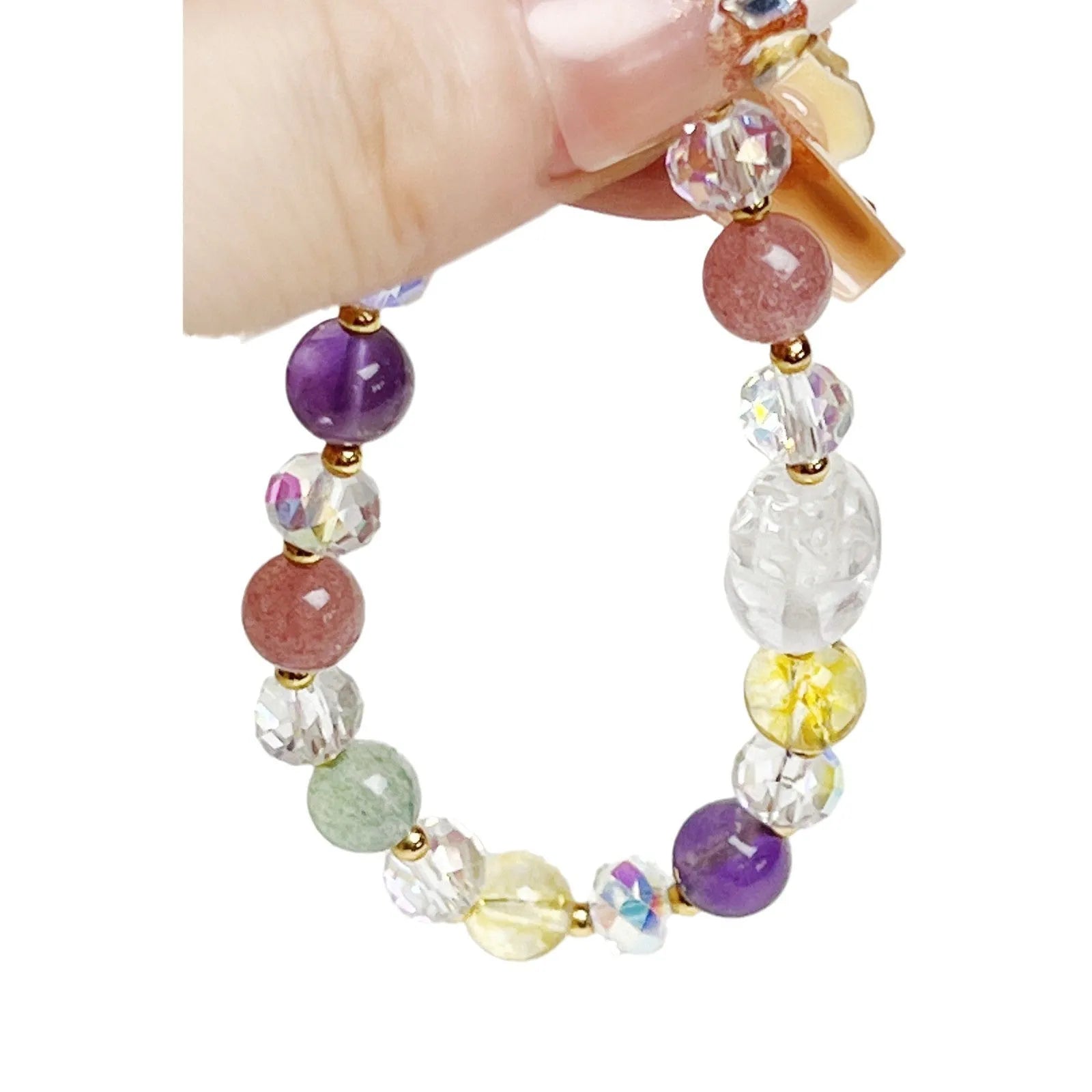 Colourful crystal bracelet with Phoenix and nine-tailed fox charm on adjustable band