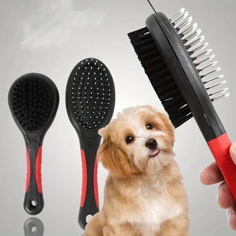 2 in 1 double sided pet grooming comb with pin brush and cleaning side for dogs and cats