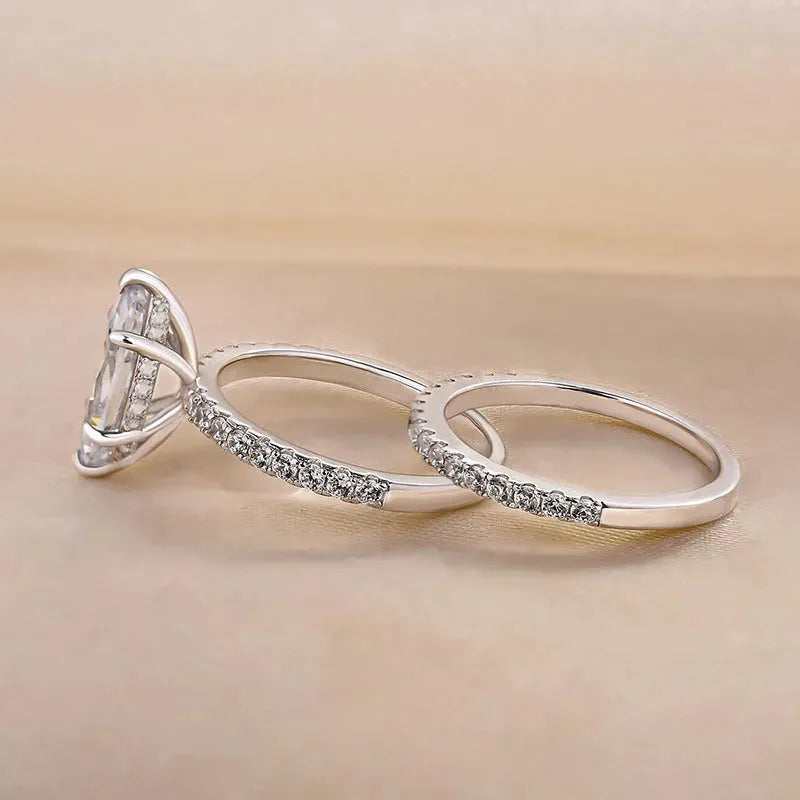 Shiny couple rings with geometric zircon inlay on copper base T0092 white gold colour