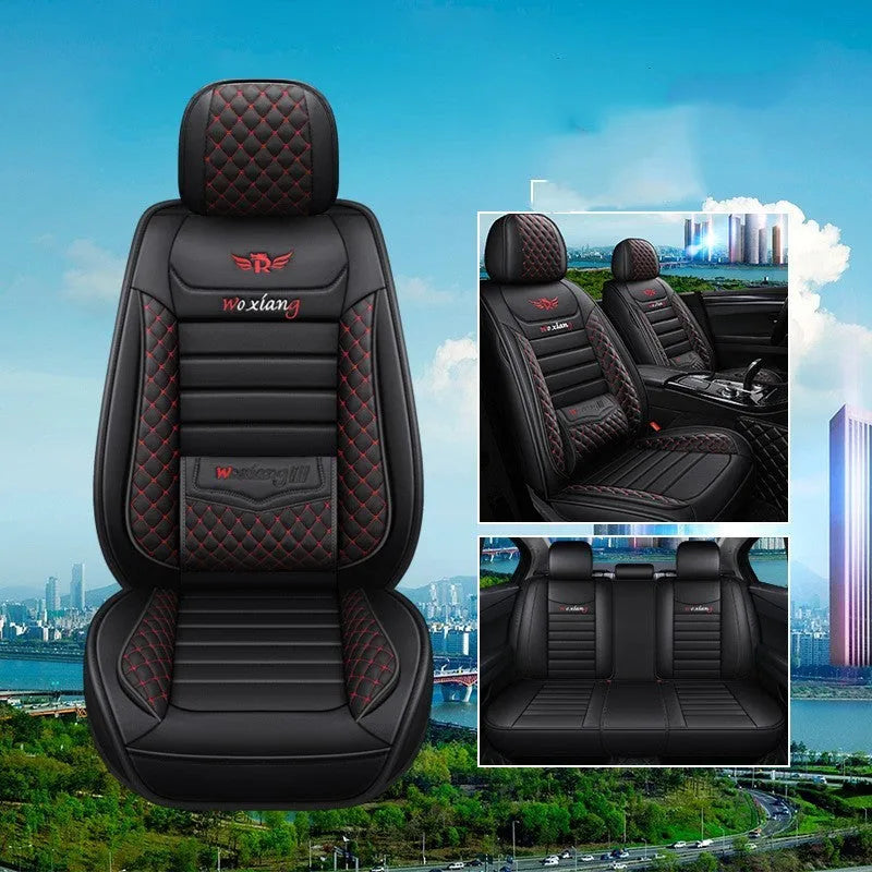 Leather car seat cushion with high elastic sponge filler, shown in a red colour on a car seat.