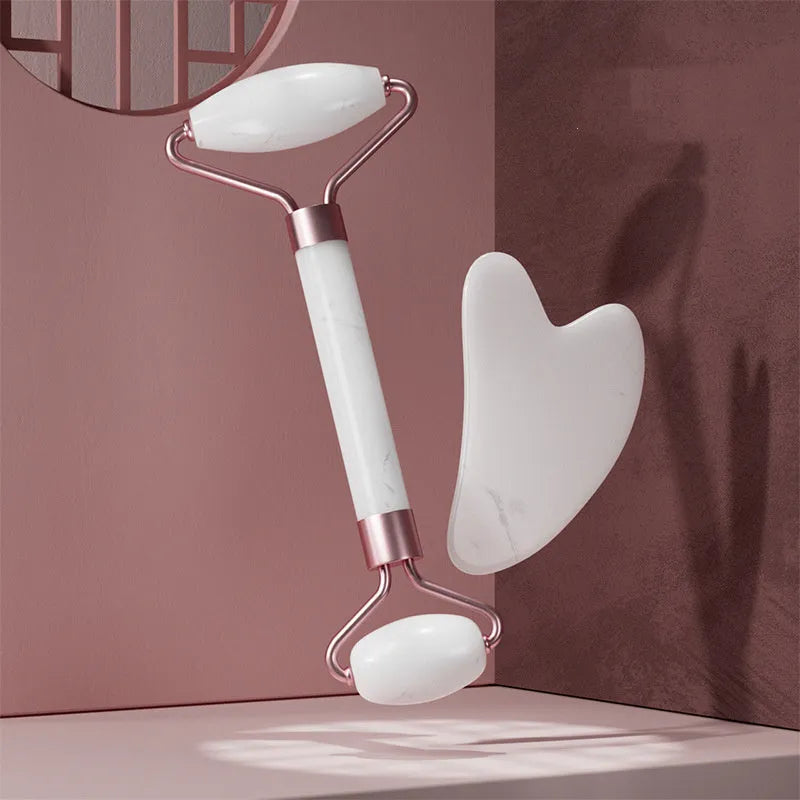 Scraping roll massager set with double-headed roller and scraping board in pink, white, green, black