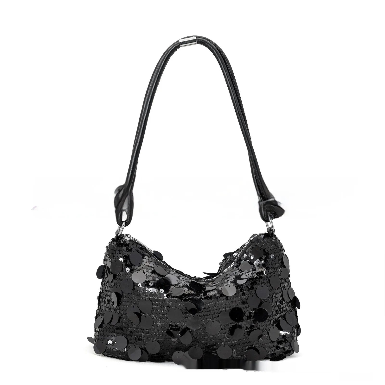 Soft polyester women's underarm crossbody bag in black, showing sandwich pocket design and single strap.