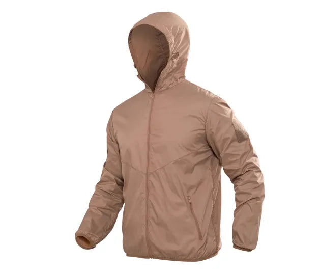 Men's ultra-thin breathable polyester sun protection hooded jacket in deep CP colour, tactical outdoor style