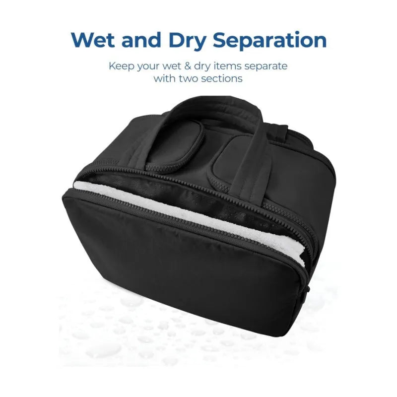 A large, fluffy soft travel toiletry bag in a choice of colours, shown open to reveal its spacious interior.