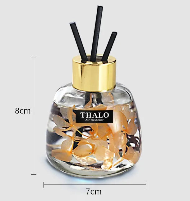 Glass bottle car perfume ornament with loose incense for automotive decoration.